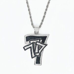 3.50 Ct Black & White Lab Created Diamond Triple Seven Pendant 14K Over Silver